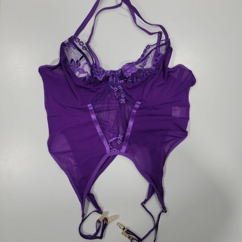 Floral Embroidered Mesh Garter Bustier Set Lingerie - Picture 5 of 13